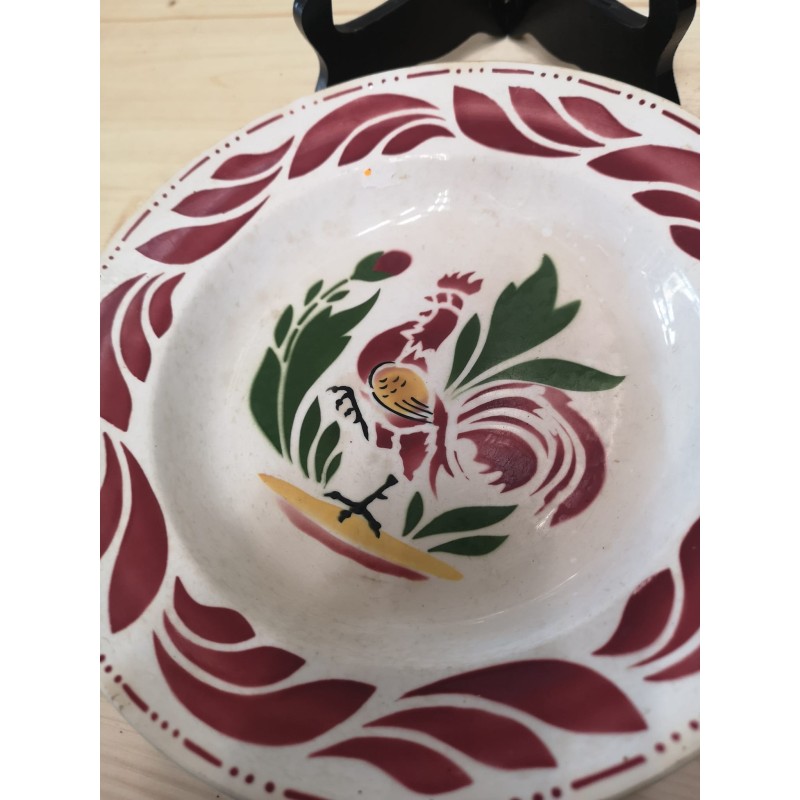 Assiette Creuse Les Islettes - Décor Coq Et Fleur - Ancienne - Céramique
