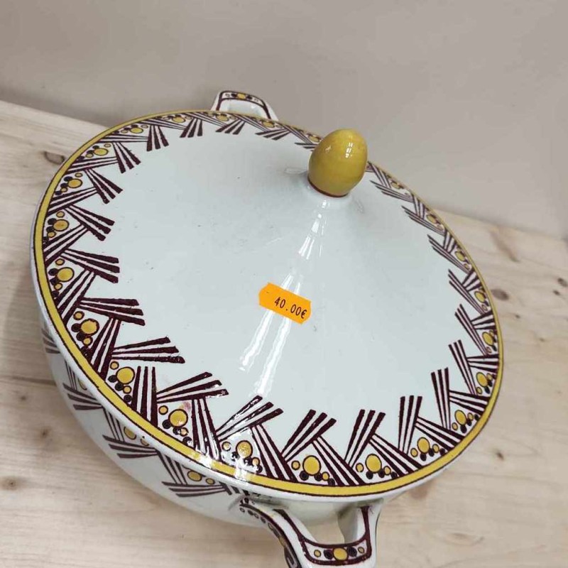 Plat Creux Rond / Légumier Ancien Estampillé EU – Céramique Blanche – Fabrication France